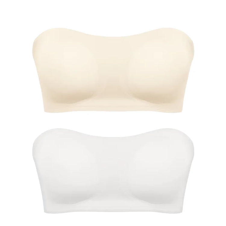 Women's Sexy Strapless Push Up Bra Removable Padded Seamless Ice Silk Top Women Invisible Beauty Back Anti-slip Off-shoulder Bra