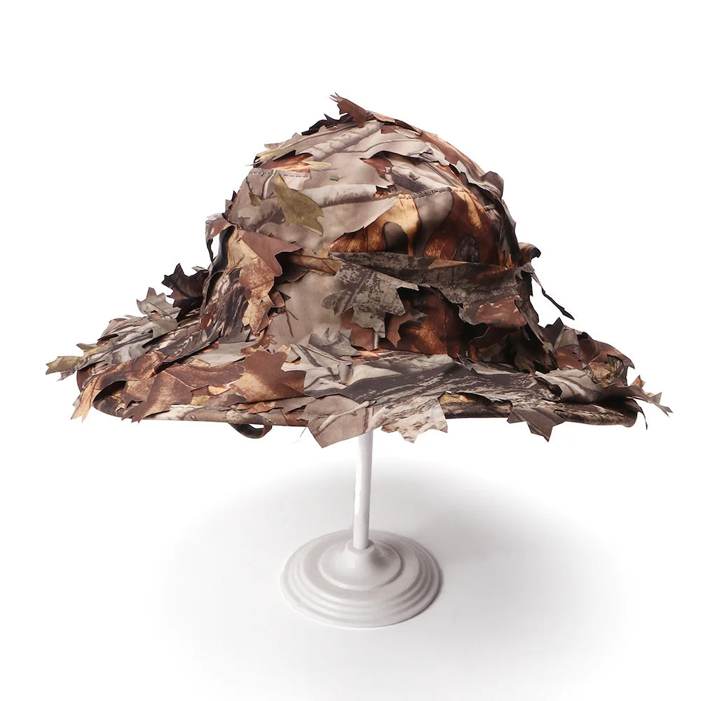 Men's Camouflage Boonie Hats 3D Leaves Camo Tactical Cap Ghillie Caps Hunter Sniper Hats Fishing Sunshade Hunting Accessories