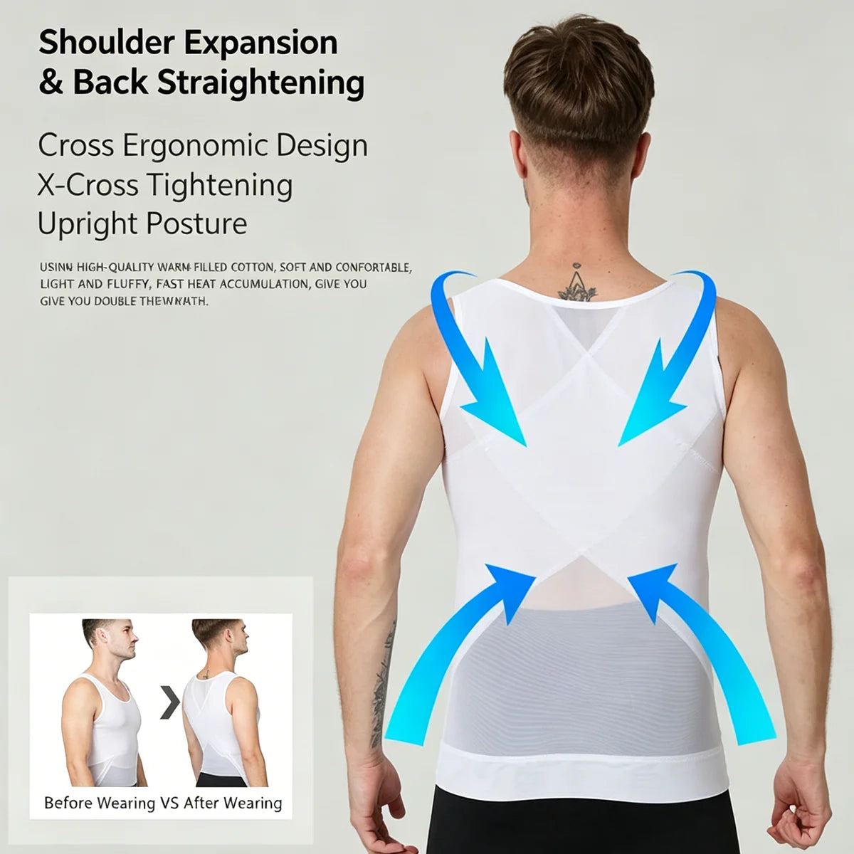 Men's Compression Shapewear Shirt, Chest & Abdomen Control Slimming Undershirt, Workout Vest & Tank Top