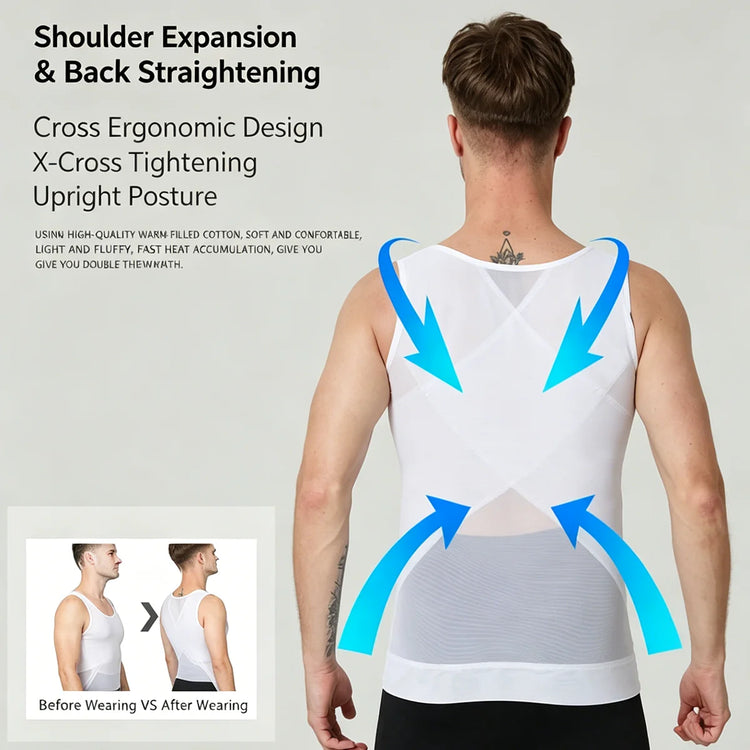 Men's Compression Shapewear Shirt, Chest & Abdomen Control Slimming Undershirt, Workout Vest & Tank Top