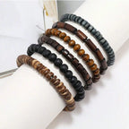 6PCS  Wodeen Braided Wrap Leather Bracelet for Men Vintage Life Wood Beads Fashion Male Armband