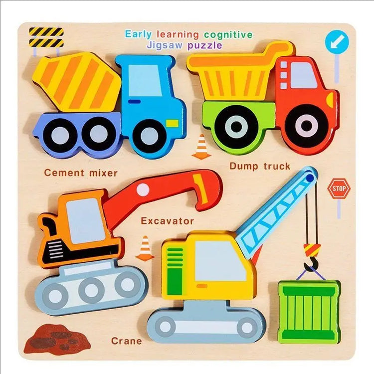 Montessori Wooden 3D Puzzle for Toddlers Animal & Vehicle Shape Matching Blocks Educational Sensory Learning Toy Kids 1-3 Years