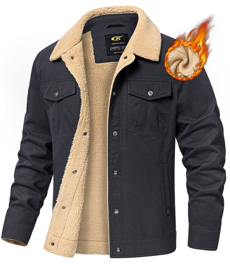 Men's Winter Trucker Jacket Sherpa Fleece Lined Thick Thermal Warm Cargo Workwear Coat Multi-Pocket Outwear