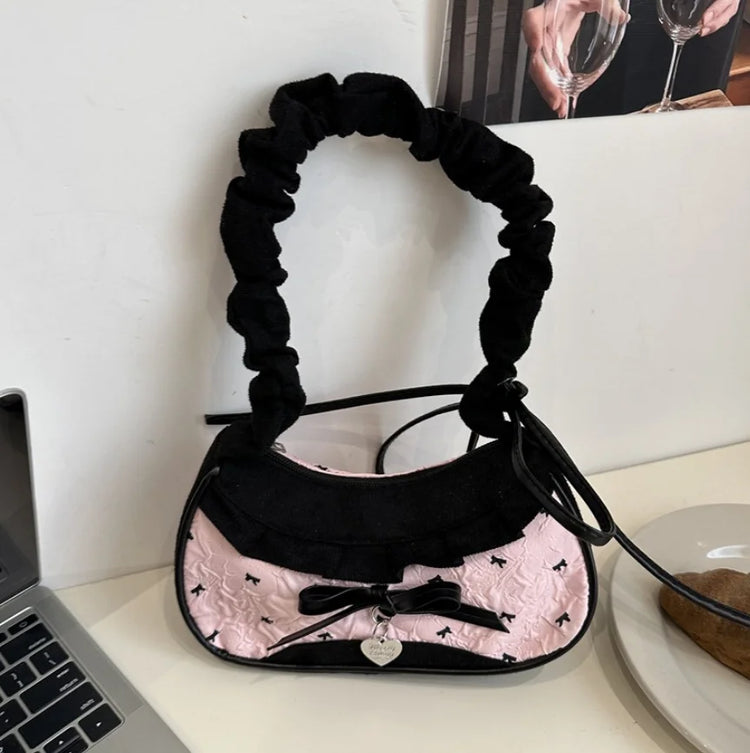 Fashion Grid Women Bag Lace Ribbon Stretchable Shoulder Strap Single Shoulder Underarm Bag Daily Commuting Student Handbag