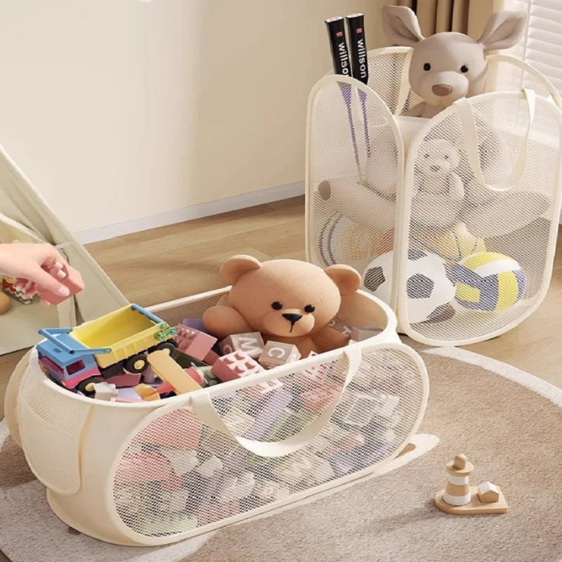 Foldable Mesh Toy Storage Basket, Large Breathable Laundry Hamper With Handles Vertical & Horizontal Dual Styles Kids