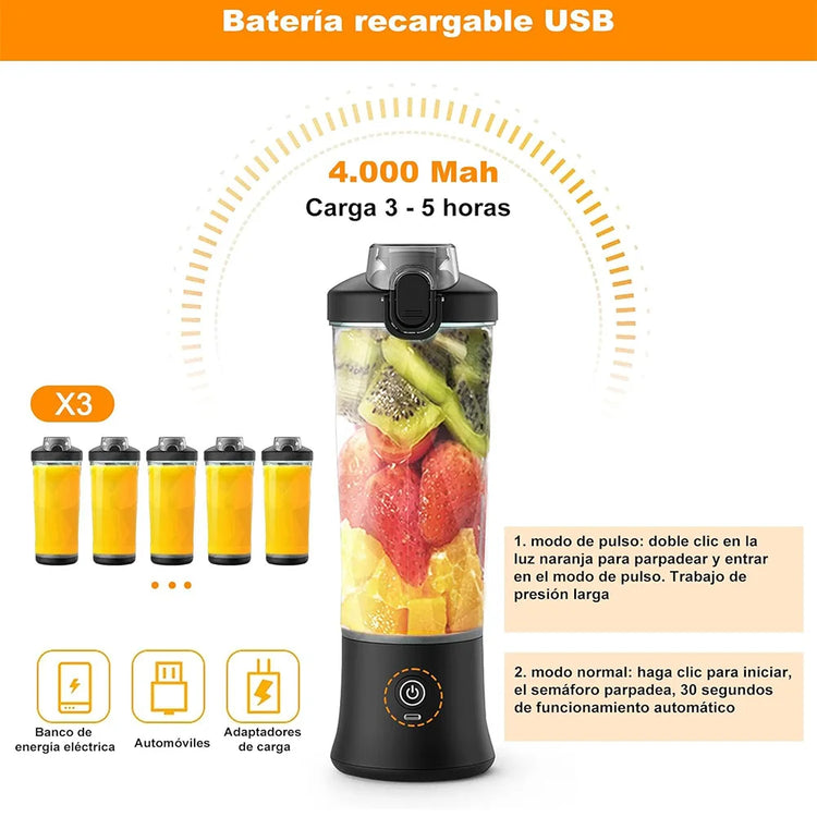 Portable Blender, 600ml Personal Size Juicer Machine, Smoothie Blender with Six Blades, USB Rechargeable Juicer Cup for Travel, Gym, Outdoor and Home