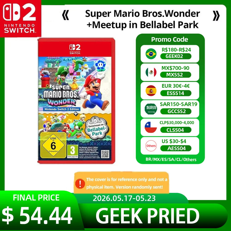 Super Mario Bros. Wonder + Meetup in Bellabel Park - Nintendo Switch 2 Games Deals - Nintendo NS2 Physical Card Game Adventure