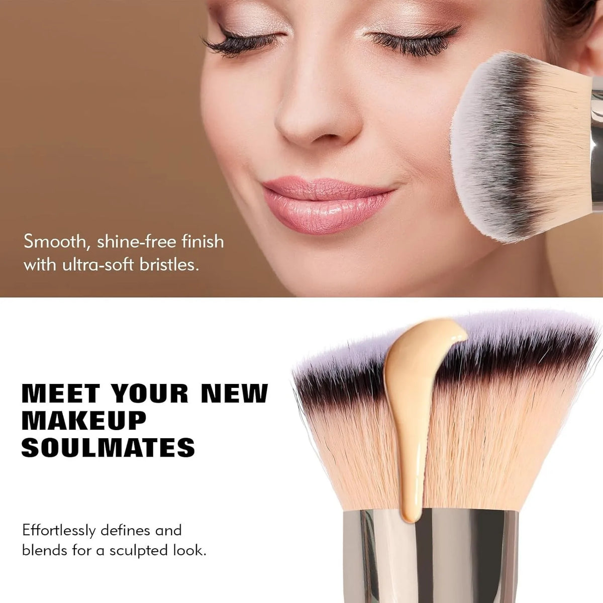 Dual Ended Foundation Brush for Liquid Powder Blush Concealer Contour, Professional Makeup Tool with Travel Pouch for Women Girl