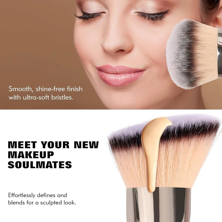 Dual Ended Foundation Brush for Liquid Powder Blush Concealer Contour, Professional Makeup Tool with Travel Pouch for Women Girl