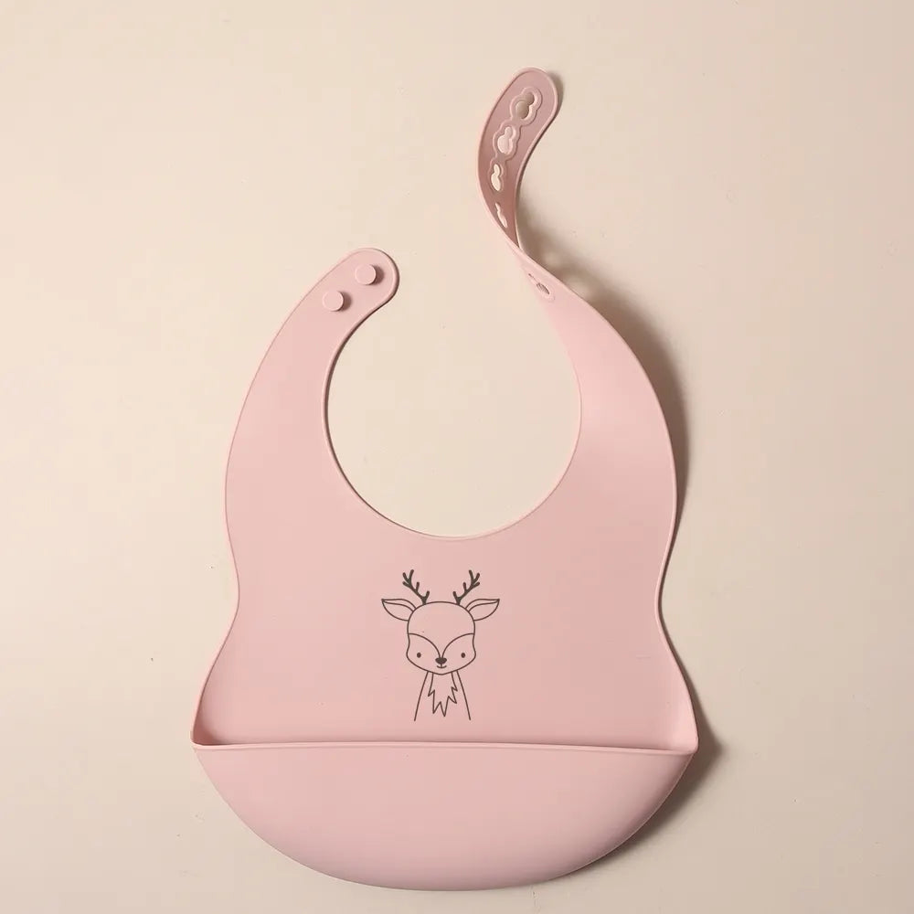 Custom Silicone Baby Bib with Name & Cartoon Print Pattern Food-Grade Solid Feeding Bib DZ13