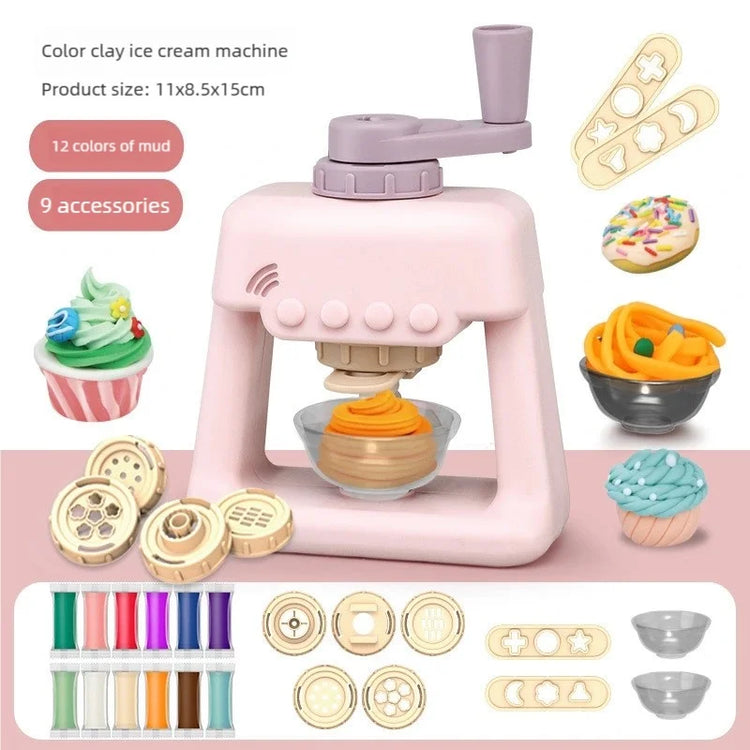 Toddler DIY Clay Craft Set, Noodle Ice Cream Maker Machine with 28 Pcs Molds, Non-Toxic Ultra-Light Clay Playset for Kids Birthd