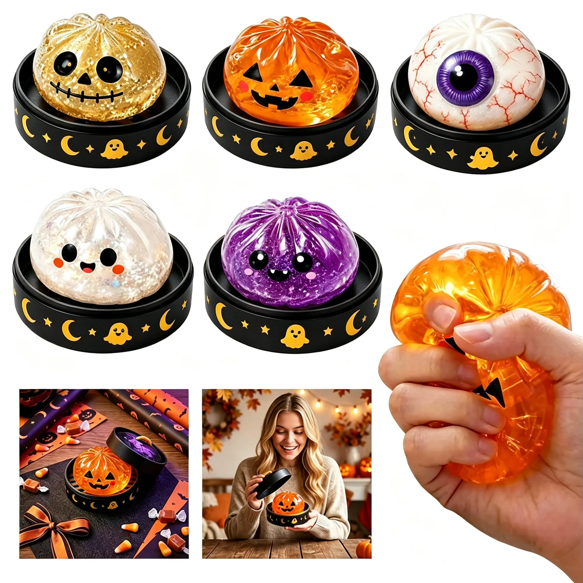 Halloween Party Gift Dumpling Squeeze Squishy Toys, Cute Slow Rising Squeeze Stress Relief Sensory Toy, Soft Kawaii Fidget Toy
