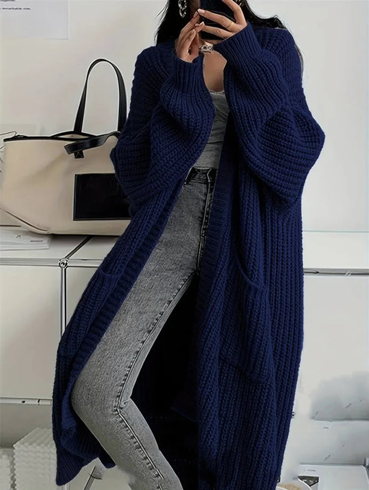 Women Oversized Maxi Cardigan Knitted Sweater Coat With Pockets Autumn Winter Casual Loose Long Sleeve Sweater Outwear Ladies