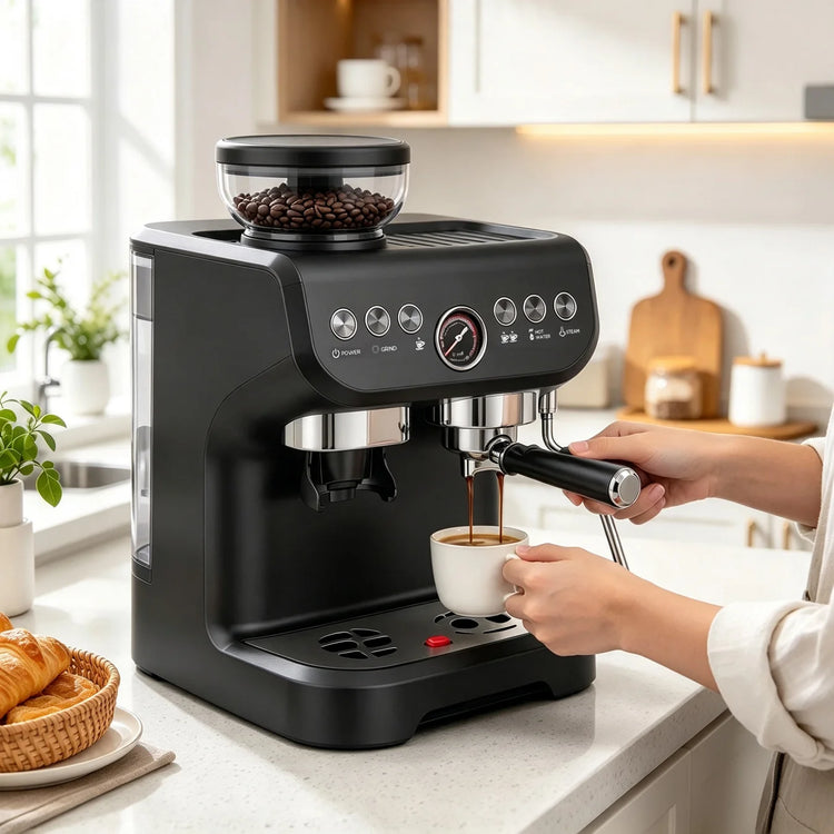 220V Semi Automatic Espresso Coffee Machine  with Grinder Milk Frother Hot Water Electric Coffee Maker 15bar for Home cafe Latte