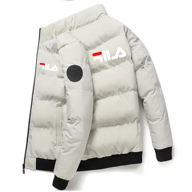 Short Thick Warm Jacket Men Fall Winter Printed Zip Windproof Outdoor Casual Outerwear M-5XL