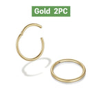 2/6PCS Seamless 316L Stainless Steel Nose Ring for Men Gold Color Hoop Earrings for Women Septum Helix Tragus Piercing Jewelry