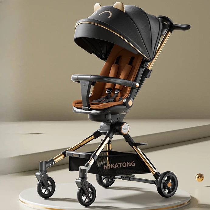 One-touch Foldable Lightweight Baby Stroller High-view Baby Dining Stroller Sitting and Lying Two-way Baby Carriage