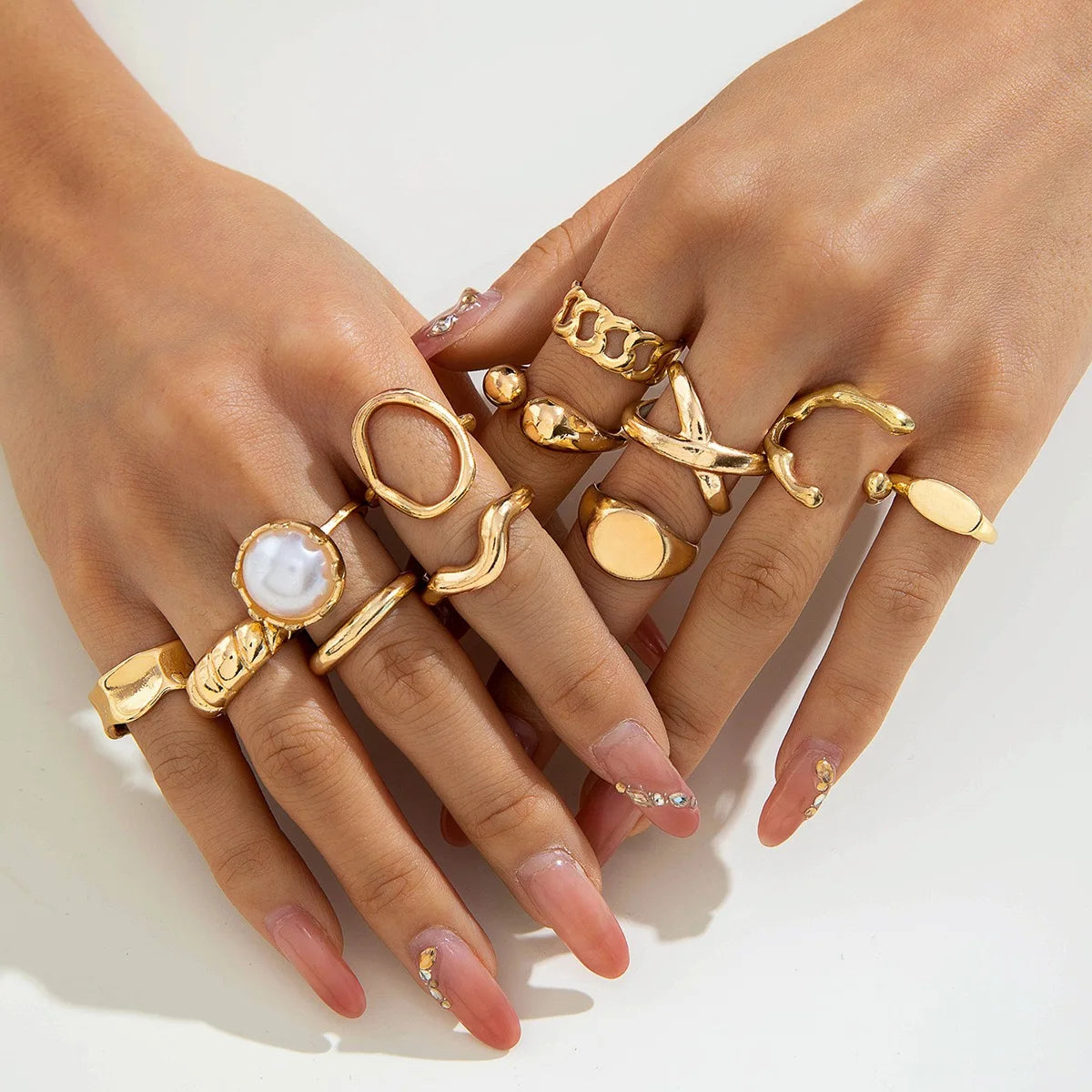 10PCS Fashion Retro Smooth Lrregular Waterdrop Opening Women's Ring Set, Creative Women's Ring Daily Wear Gift, Wholesale Availa