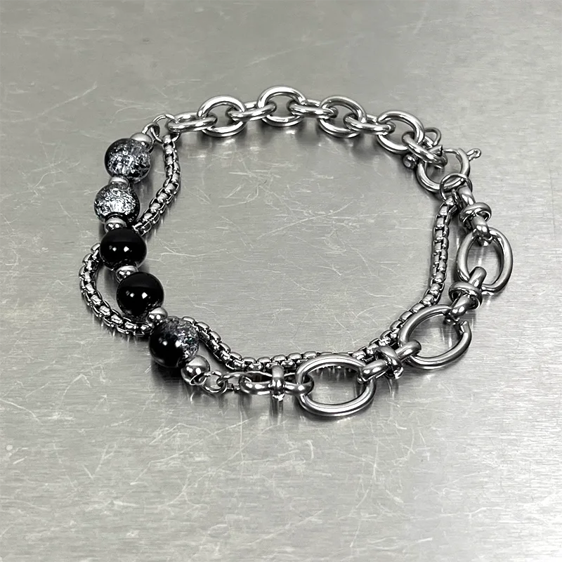 1Pcs High Quality Stainless Steel Lce Cracking Bead Splicing Bracelets For Men Women Link Chain Layered Pulseras Jewelry Gifts