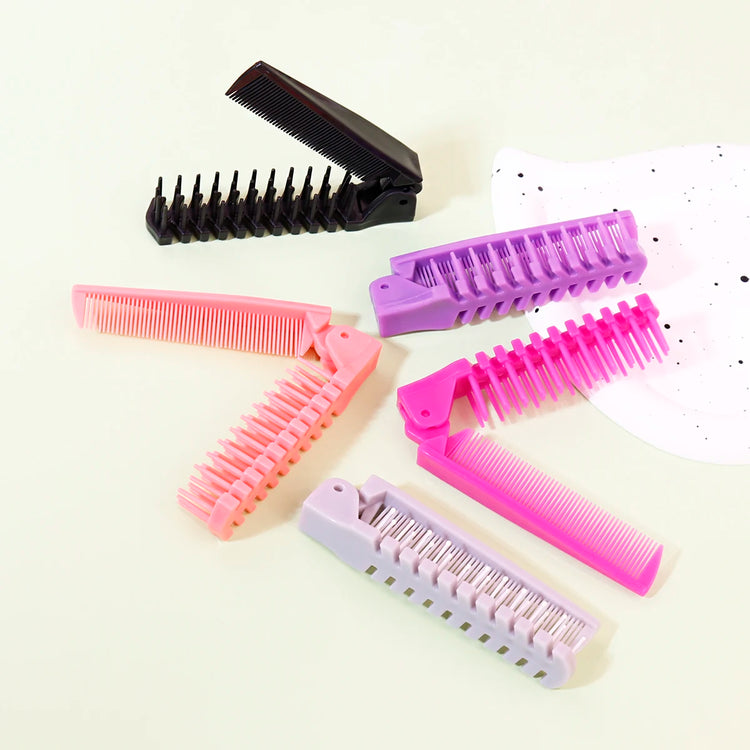 Portable Travel Folding Comb Brush Anti-Static Styling Massage Comb Professional Hair Styling Tool Special for Real Hair Wigs