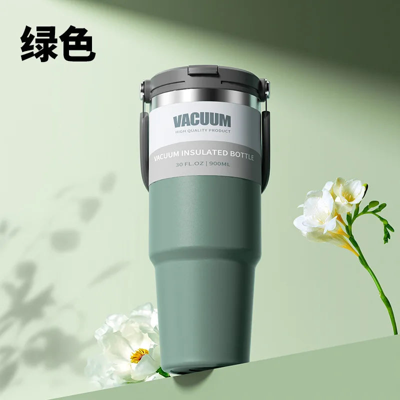 Car Thermal Mug Extra Large Capacity 900/1200ml Stainless Steel VacuumThermal Mug Handheld Portable Outdoor&Sport Water Cup