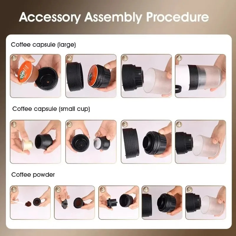 Coffee Machine Wireless Electric Coffee Machine Can Be Heated Portable 3-in-1 Capsule Powder Compact Electric Coffee Machine Pump-Driven Espresso Coffee Maker Kitchen Appliances Smart Home Type-c Rechargeable For Travel Campi