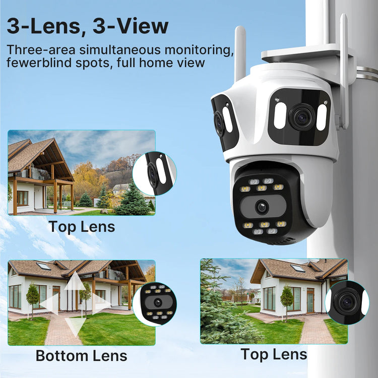 Three Lens PTZ IP Camera Outdoor HD Three Screen WiFi Security Camera Auto Tracking Dual Len Wireless CCTV Camera ICsee