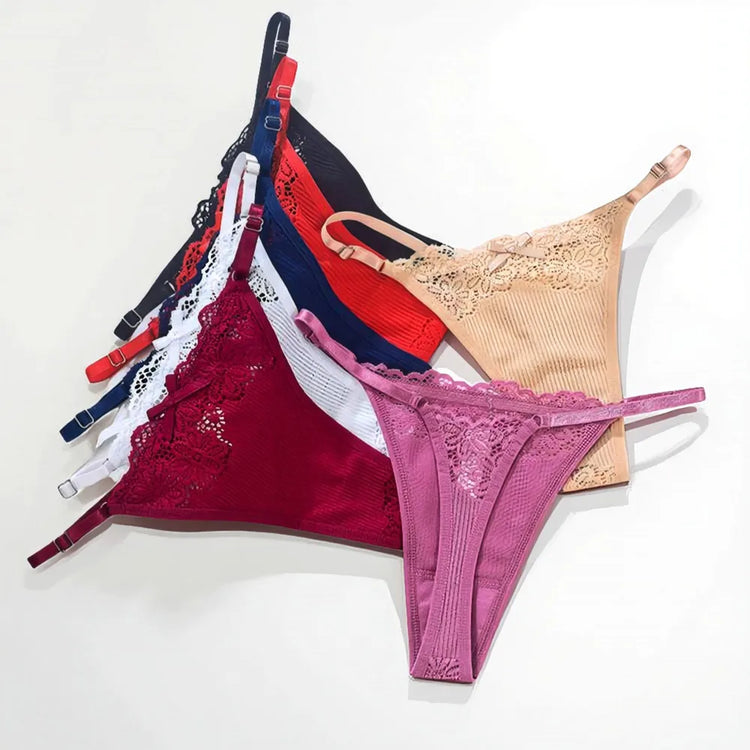3 Pcs "Adjustable" Lace Thong Panties T Back Lingerie Soft Women Sexy Underwear Breathable Low Waist Girls G-string
