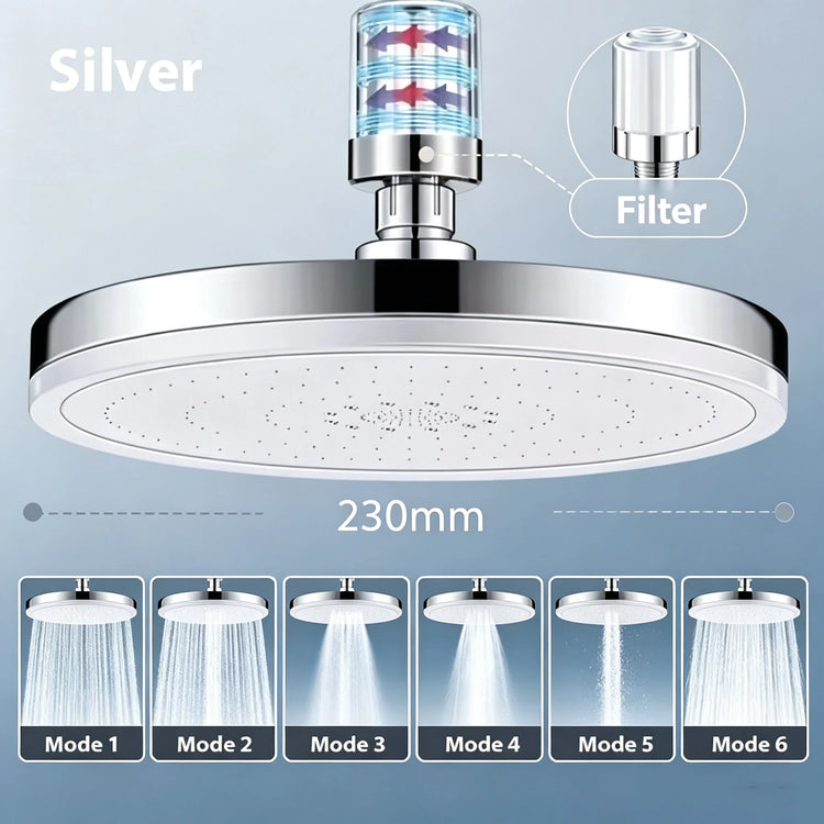 New 230mm Big Panel Large Flow Supercharge Ceiling Mounted Shower Head Set 6 Modes High Pressure Bathroom Showerhead with Filter