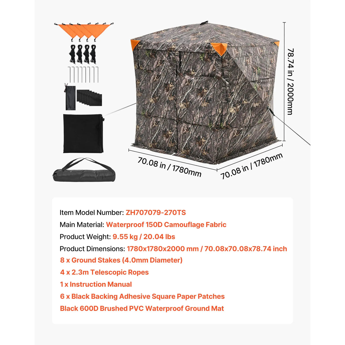 SucceBuy Hunting Blind, 270° See Through Ground Blind, 2-3 Person Pop Up Deer Blind for Hunting with Carrying Bag, Portable Tent
