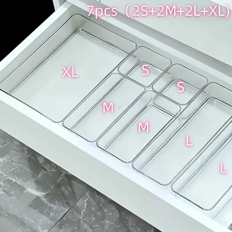 4/7 PCS Acrylic Clear Drawer Organizer Set, Cosmetic Storage Box for Vanity, Desk  Office Supplies, Home Desk & Drawer Organiza