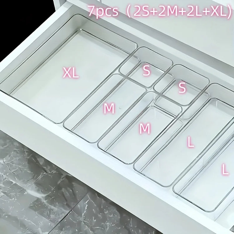 4/7 PCS Acrylic Clear Drawer Organizer Set, Cosmetic Storage Box for Vanity, Desk  Office Supplies, Home Desk & Drawer Organiza