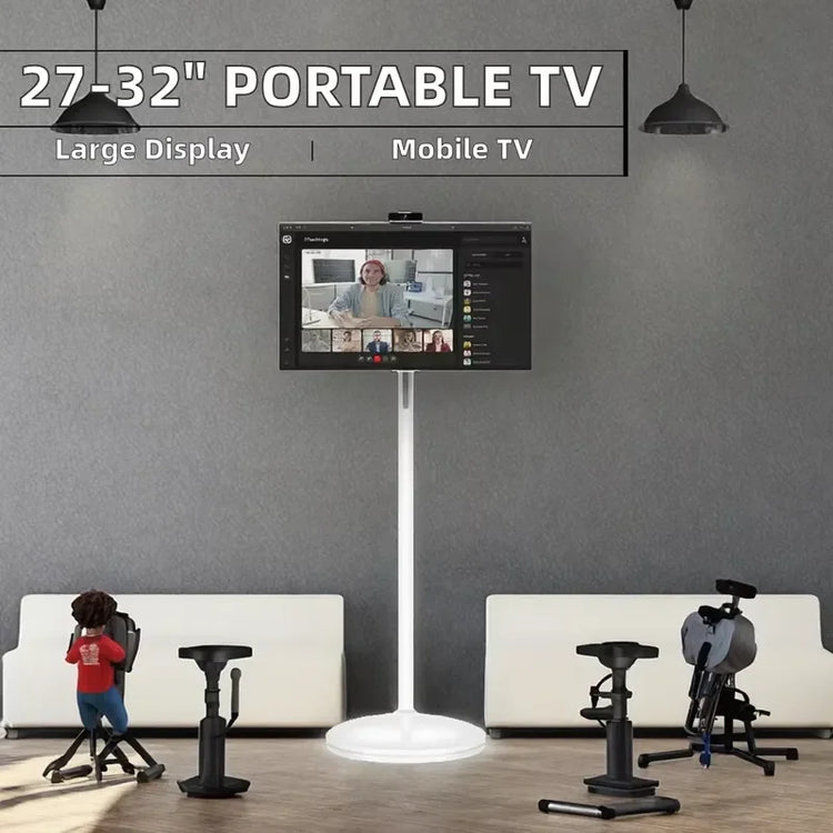32 Inch Android 13 Smart TV 6GB+64GB LED Portable Television for Home Gym Entertainment White Mini Screen with Stand