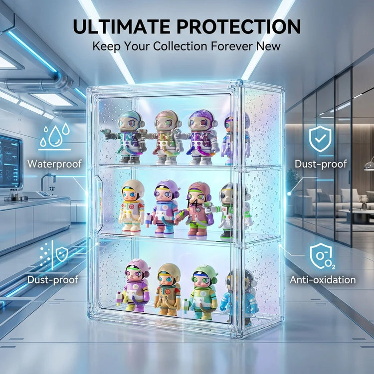 2/3 Layers Storage Box Transparent Acrylic Display Boxes Doll Organizer Desktop Dustproof Cabinet Home