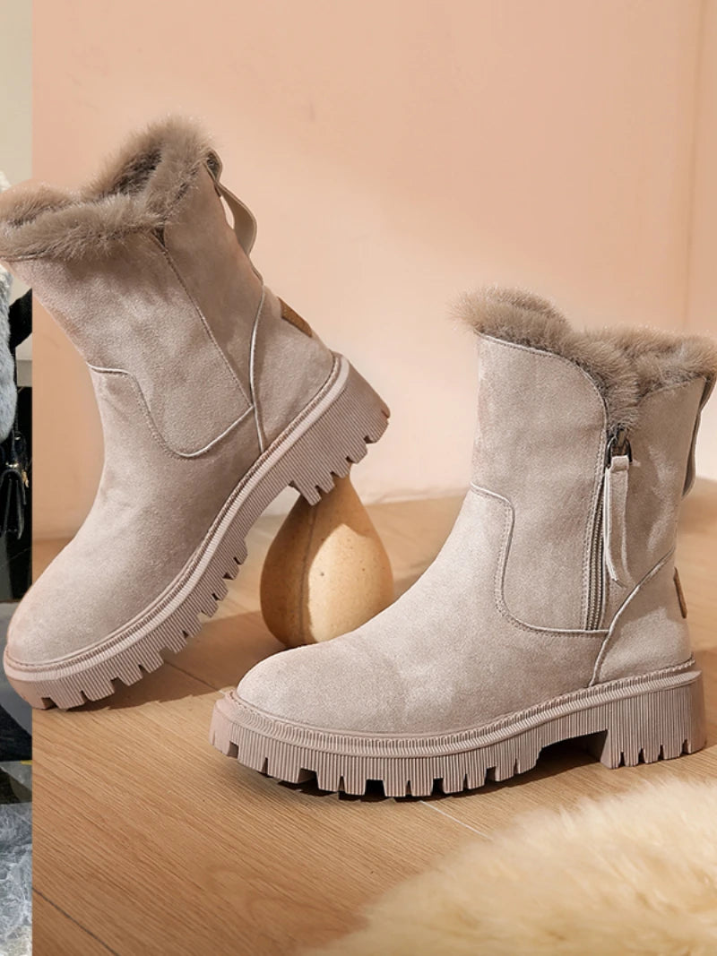 NEW Snow Boots Women Winter Warm Fashion Designer Platform Boots Non-slip Short Plush Flats Suede Shoes Mujer