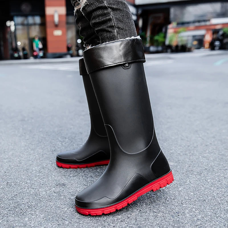 German Style Waterproof Rain Boots Men's Anti-Slip High Tube Long Camping Fishing Snake Bite Proof Thickened Rubber Shoes