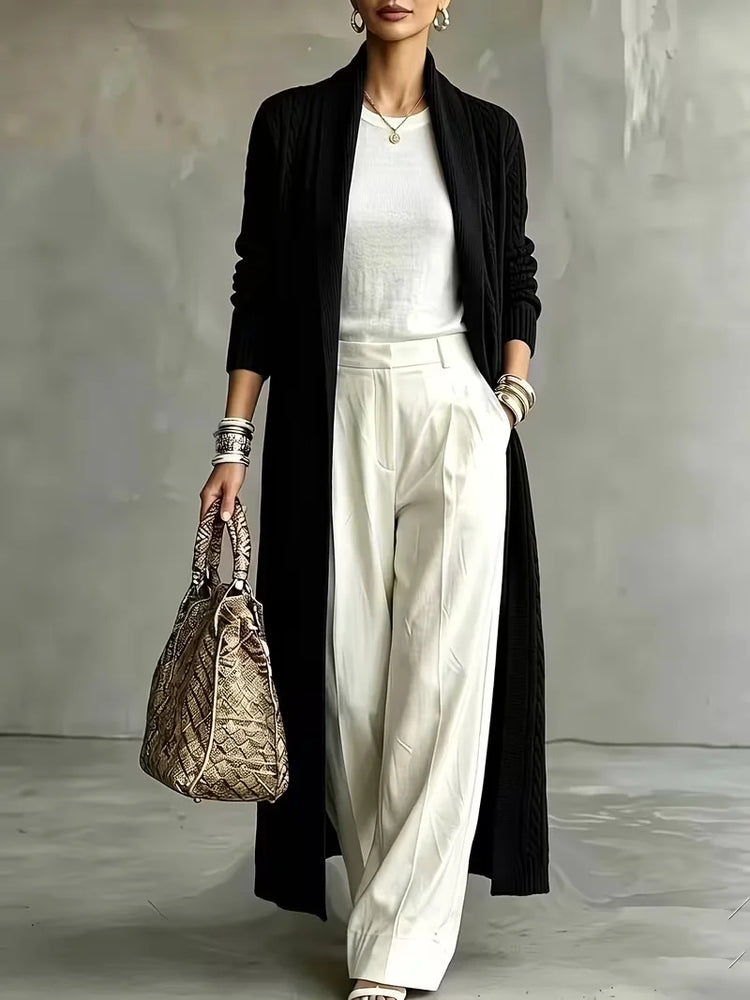 Women's Plus Size Long Knit Cardigan Loose Slimming Open Front Long Sleeve Sweater Coat Casual Commuter Fall Winter Layering