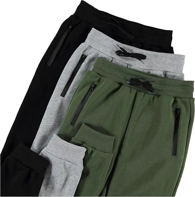 HUGE HILL 3 Pack Men's Fleece Lined Joggers Loose Fit Wide Leg Sweatpants with Zip Pockets S-3XL