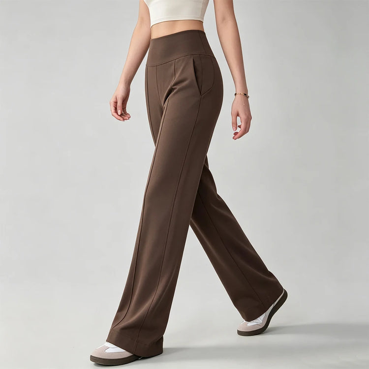 Women's High Waist Wide-Leg Pants With Pockets High Waist Stretch Loose Sweatpants Straight Sports Leisure Yoga Workout Pant