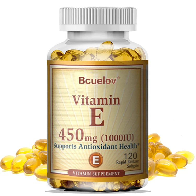 Bcuelov Vitamin E 1000 IU 450mg - for skin, hair, circulatory health, immune system support - antioxidant supplement