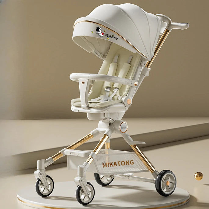 One-touch Foldable Lightweight Baby Stroller High-view Baby Dining Stroller Sitting and Lying Two-way Baby Carriage