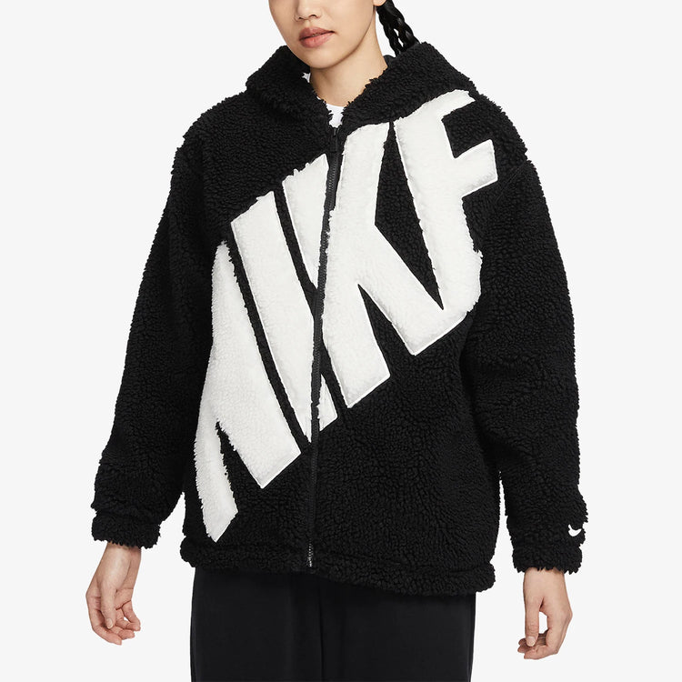 Nike Official Genuine Winter New Arrival Women's Faux Shearling Warm Hooded Casual Jacket FB8696