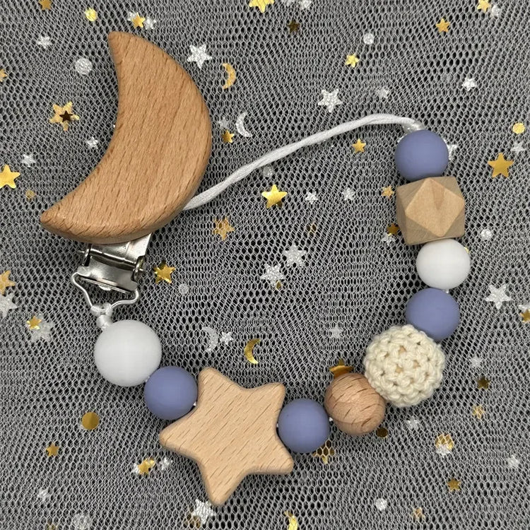 Personalized Baby Pacifier Clip Custom Name Silicone Bead Nipple Dummy Clips Engraved Infant Wooden Pacifier Holder Newborn Gift