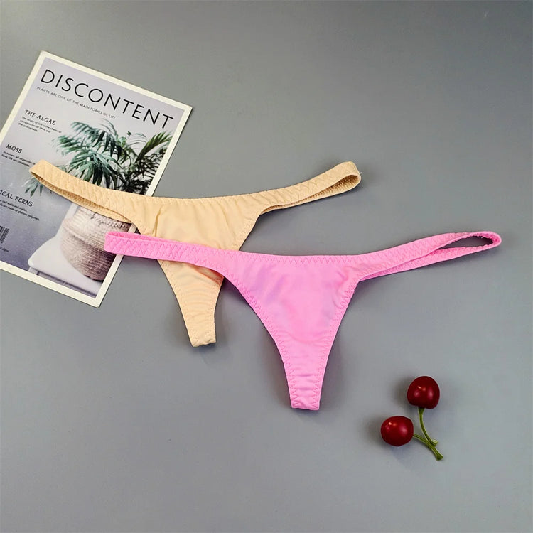 2Pcs Sexy Mini Micro Thongs Low Waist Seamless Female Underpants Comfortable Solid Bikini Underwear Women G String