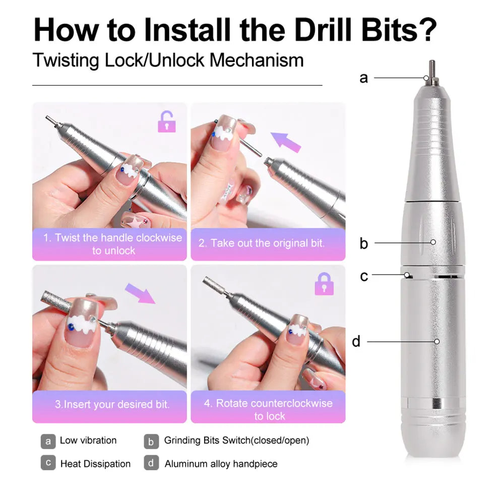 45000RPM Rechargeable Nail Drill Machine with LCD Low Noise Professional Nail Polish Sander Nails Accessories Set