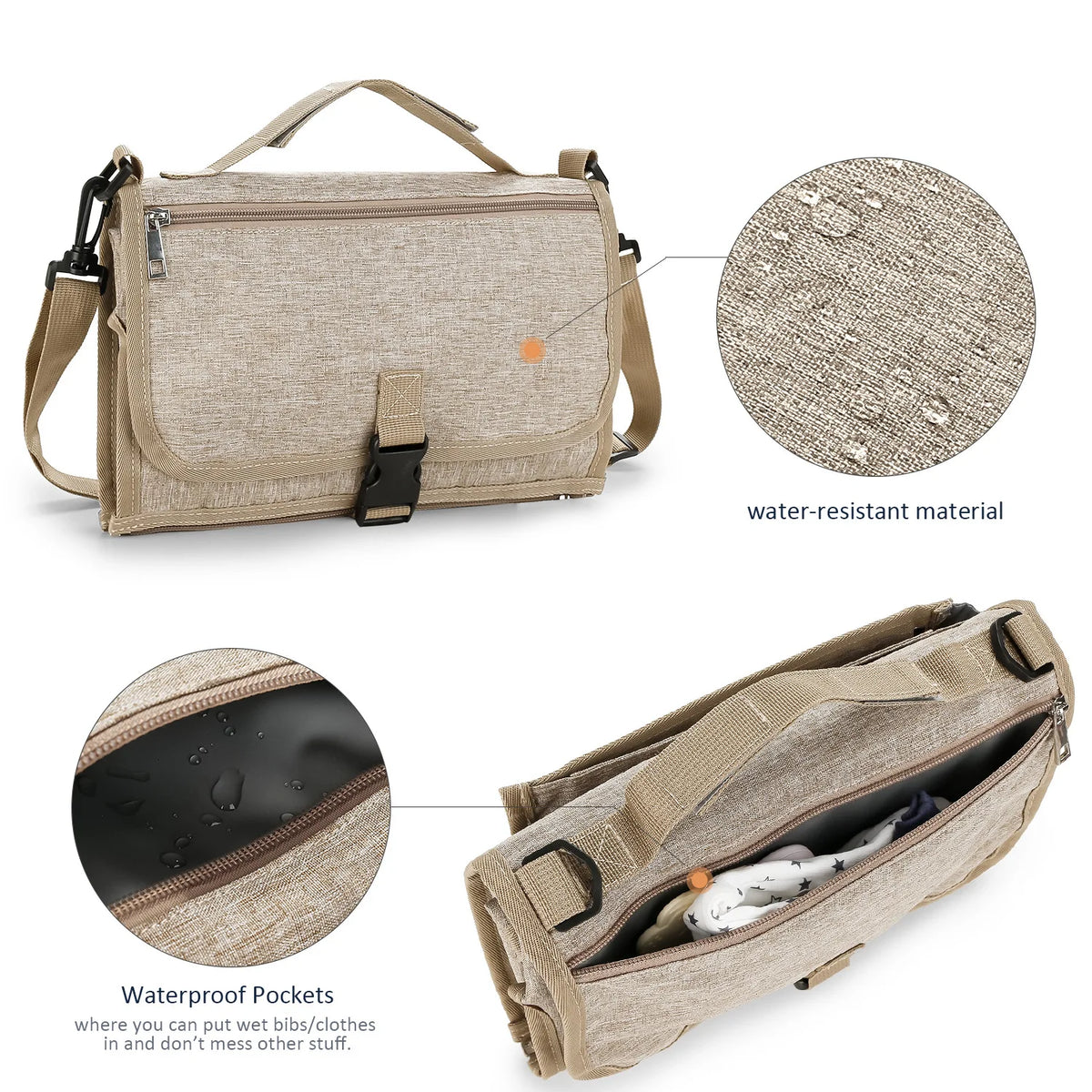 3 in 1 Diaper Changing Pad Portable Baby Changing Pad with Pockets Waterproof Travel Diaper Changing Hand Folding Diaper Bag