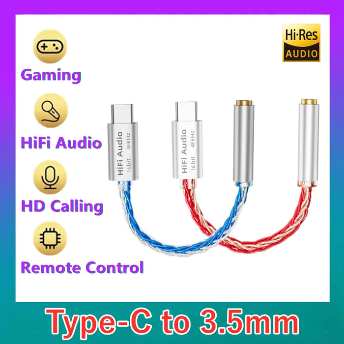Type C to 3.5mm Jack AUX USB Cable HiFi Audio Amp Headphone Adapter HD Mic for QKZ KZ Earphone iPhone16/15 Samsung Xiaomi Huawei