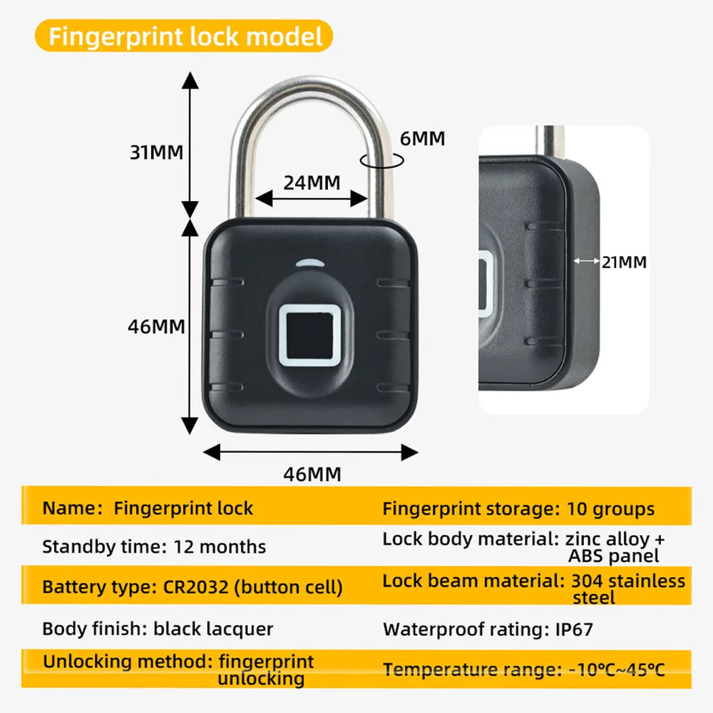 Tuya Smart Home Padlock Fingerprints IP67 Waterproof Electronic Code Lock Smart Life Security Protection