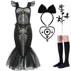 New Skeleton Little Mermaid Halloween Horror Costume Ariel Princess Costume Kids Birthday Party Prom Dress For Girls