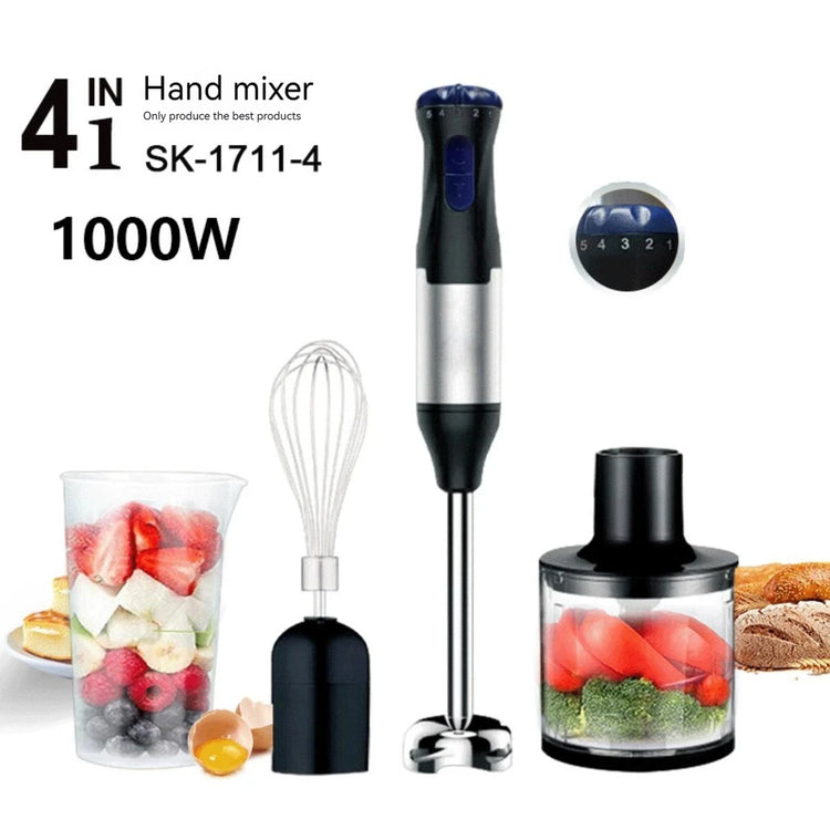 4 in 1 1000W Electric Hand Blender, Stainless Steel Blade Hand Blender, Meat and Vegetable Immersion, Egg Juicer Set